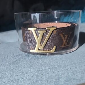Gold Buckle Brown Monogram Belt